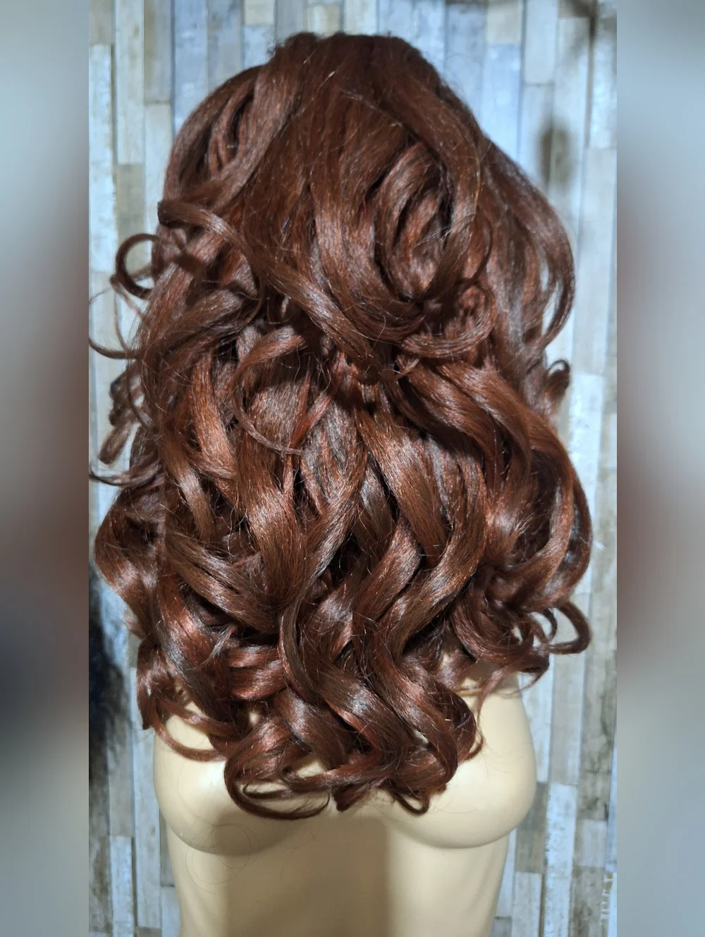 Luxurious Long Wavy Human Hair Blend Wig - Chestnut Brown - Picture 5 of 7